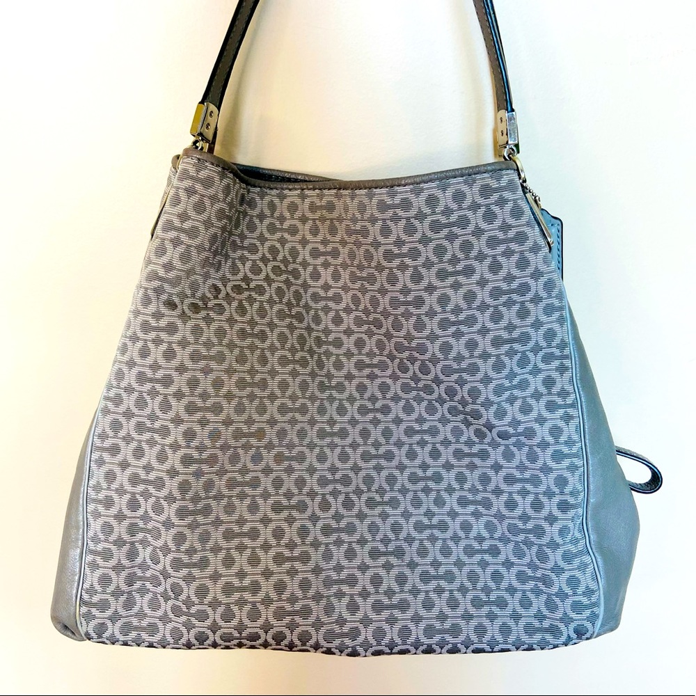 COACH Grey Signature Canvas and Leather Edie 31 Shoulder Bag